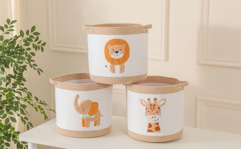 Набір кошиків для зберігання 3 шт. плетені кошики для іграшок, білизни, дитяча кімната, органайзер для іграшок, одягу, м'яких іграшок, місткі та надійні кошики, жовтий колір