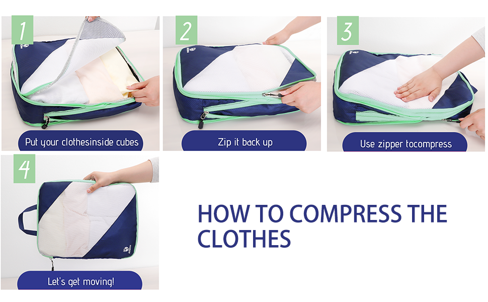 Набір компресійних органайзерів для одягу AiQInu (5 шт), ультралегкі сумки для пакування в подорожі з мішком для взуття та білизни, темно-синій