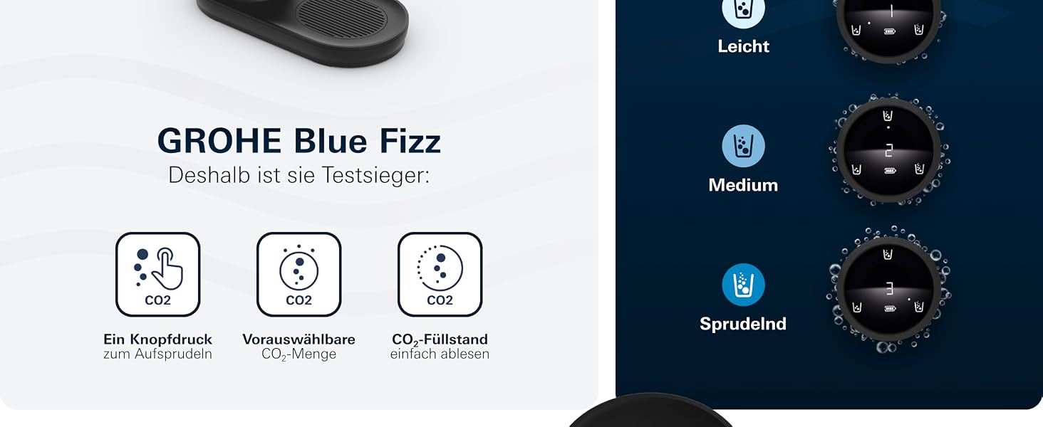 Сифон для газування води GROHE Blue Fizz Starter Set, 3 рівні газування, пляшка 0.85л, чорний (31943K00)