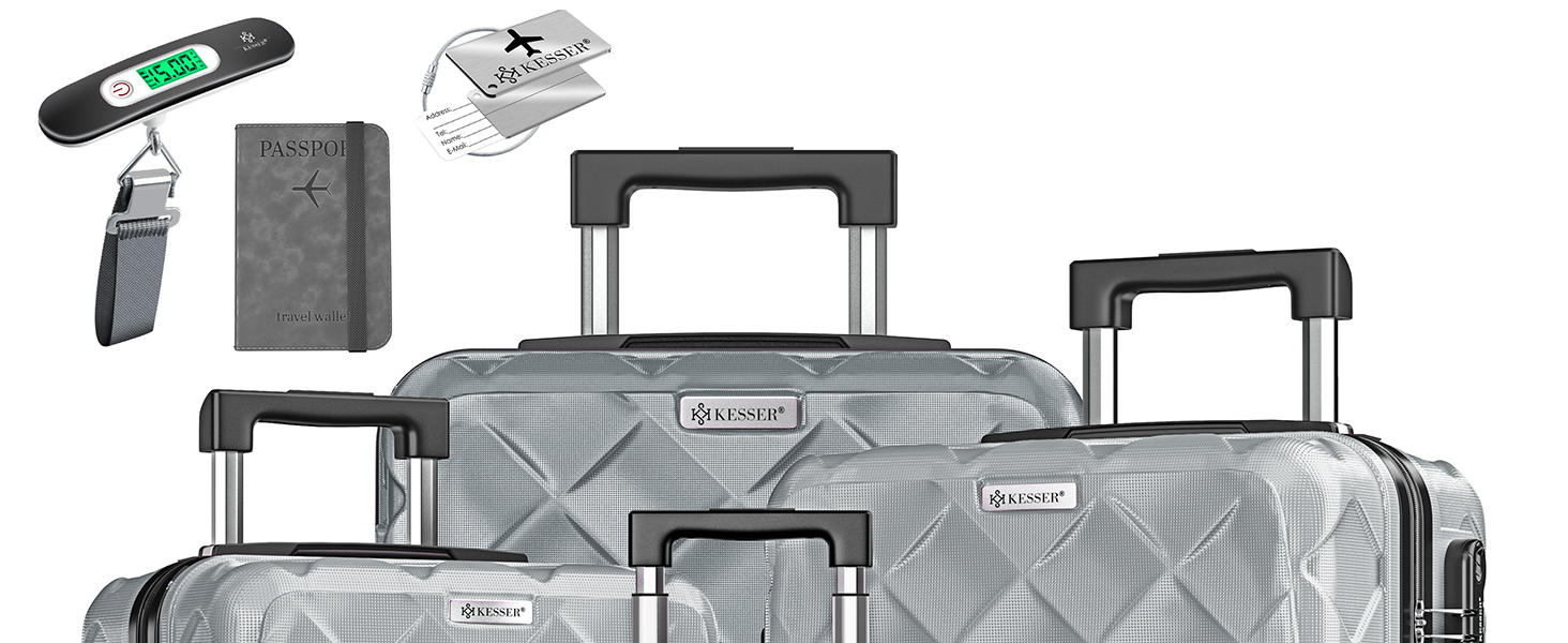 Набір валіз KESSER з 4 предметів, жорсткий корпус ABS, кодовий замок, ваги для багажу та дорожня сумка, колеса 360°, колір Petrol