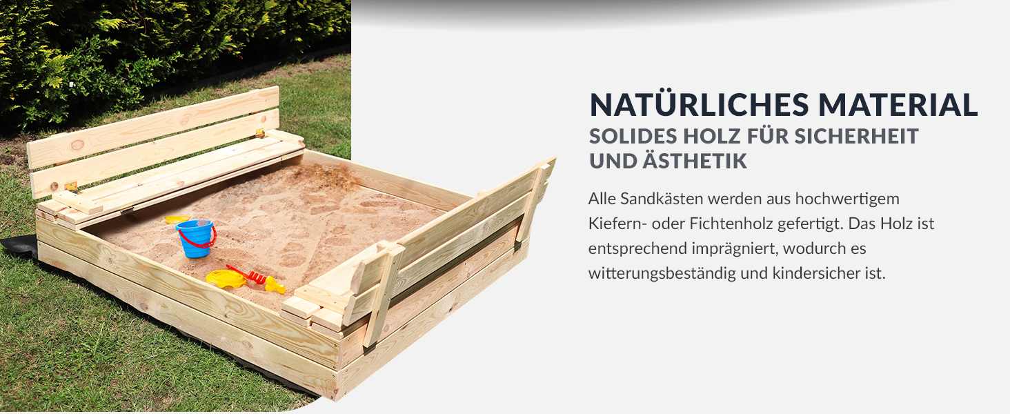 Пісочниця KOTARBAU® з кришкою, 120x120 см, дерево, сіра, з лавками