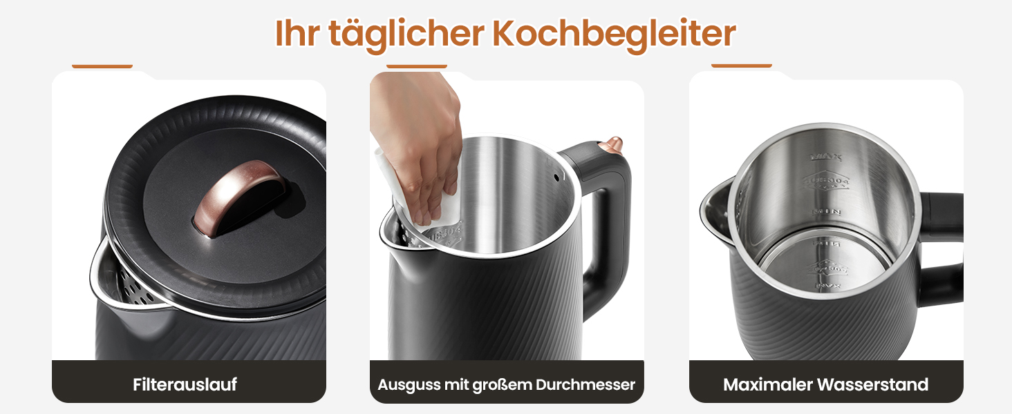 Електричний чайник OLEGA 1.8L, 1800W, нержавіюча сталь, автоматичне відключення, захист від сухого кип'яття