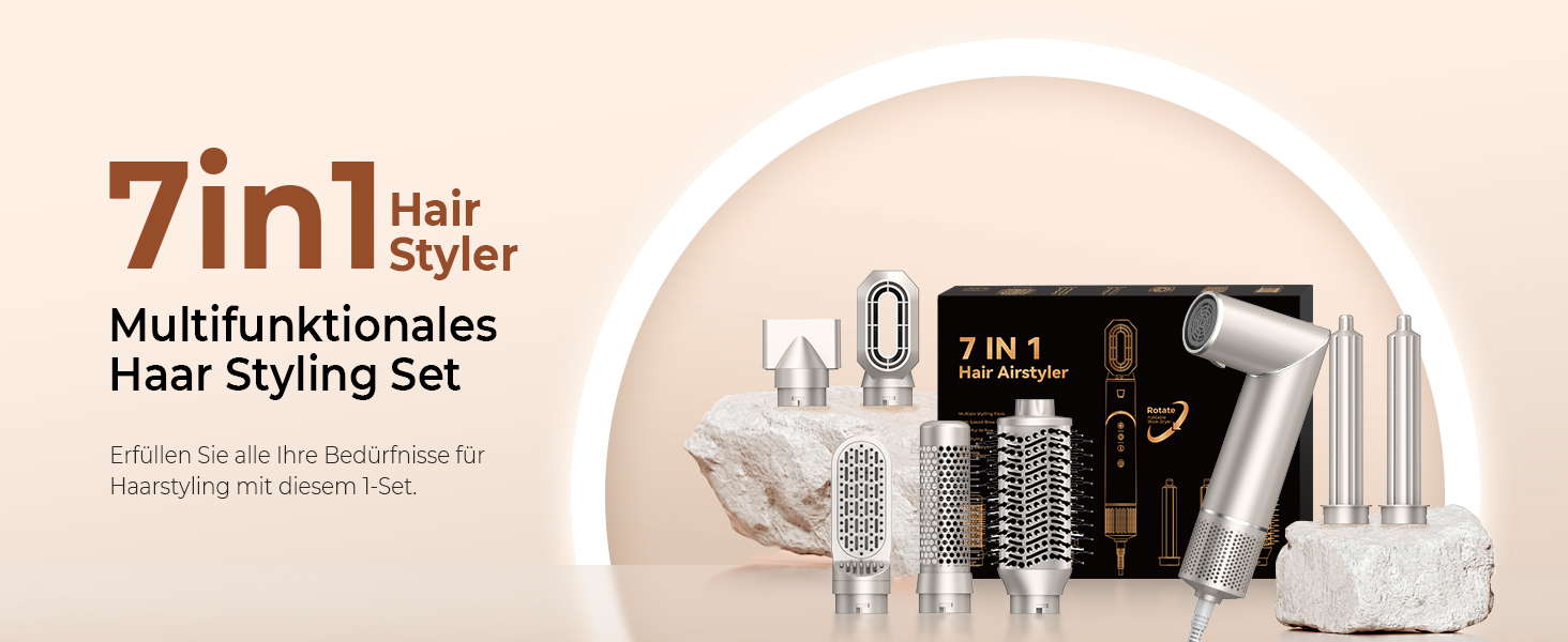 UKLISS Airstyler 5 в 1: Фен-щітка, стайлер для волосся з іонізацією та насадкою для кудрі (Золотий)