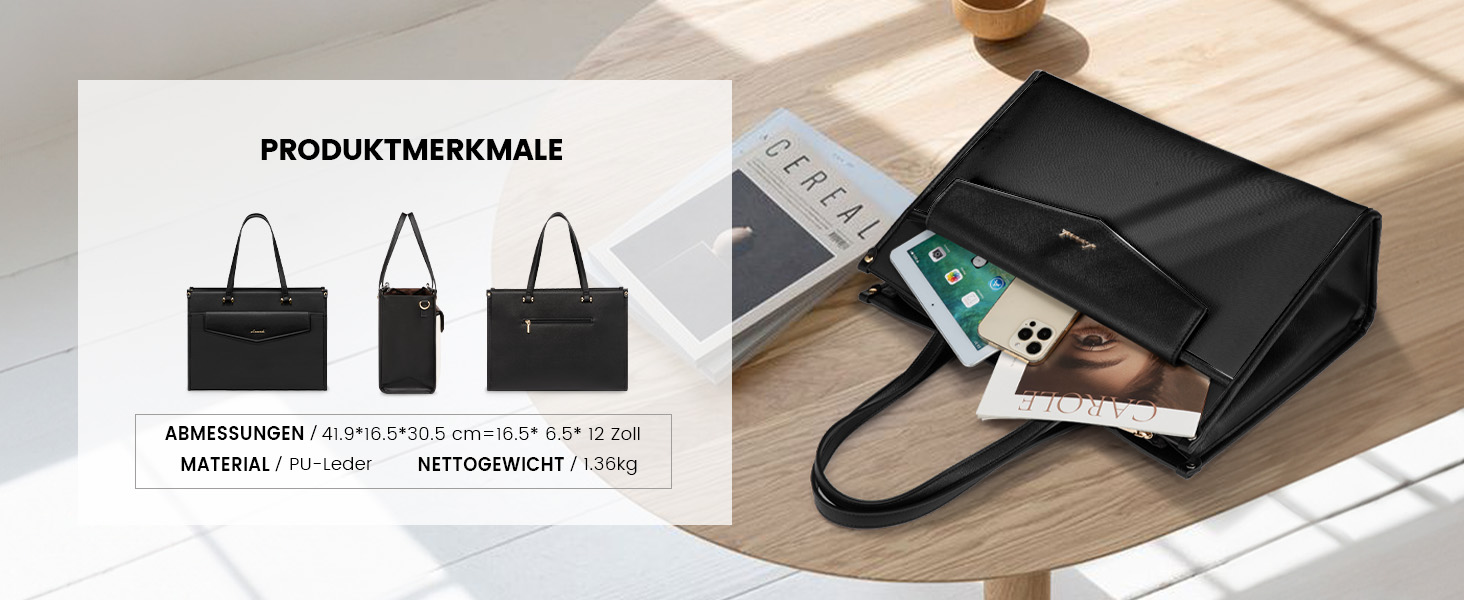 Сумка для ноутбука LOVEVOOK для жінок, водонепроникна, велика, сумка-шопер, ділова, шкіряна, для навчання, 15.6 дюймів, чорна, бежева, коричнева