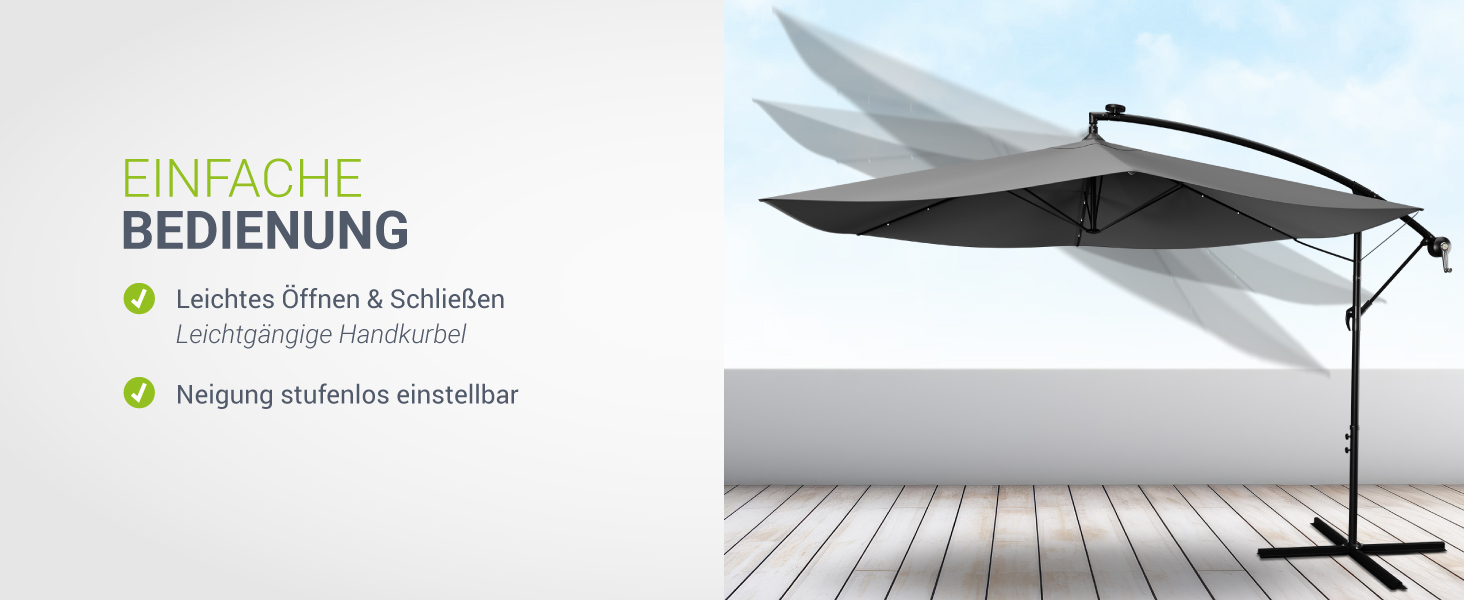 Парасолька від сонця Juskys Brazil 350 см з LED-підсвіткою, сонячною панеллю та ручкою, водовідштовхуюча, з UV-захистом, колір крем/сірий