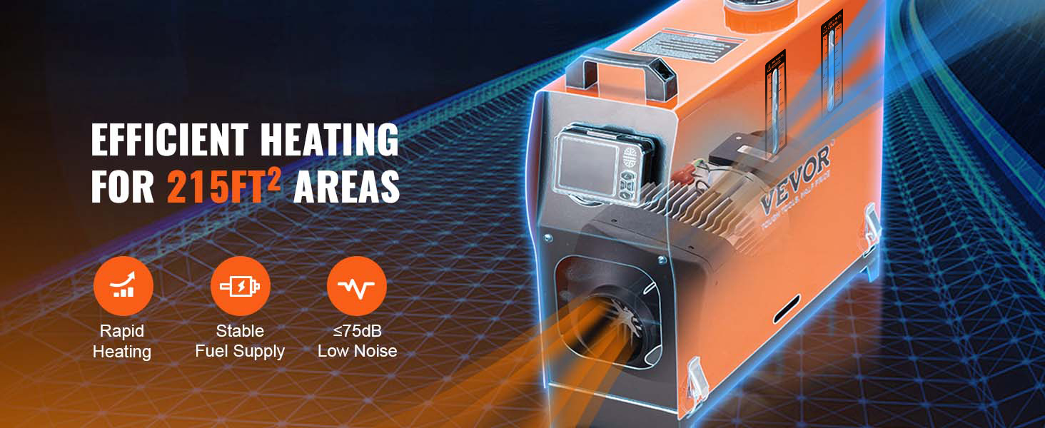 VEVOR дизельна повітряна опалювальна система 12V 5-8kW з LCD-дисплеєм, пультом дистанційного керування та Bluetooth-APP, 0.16–0.52 л/год