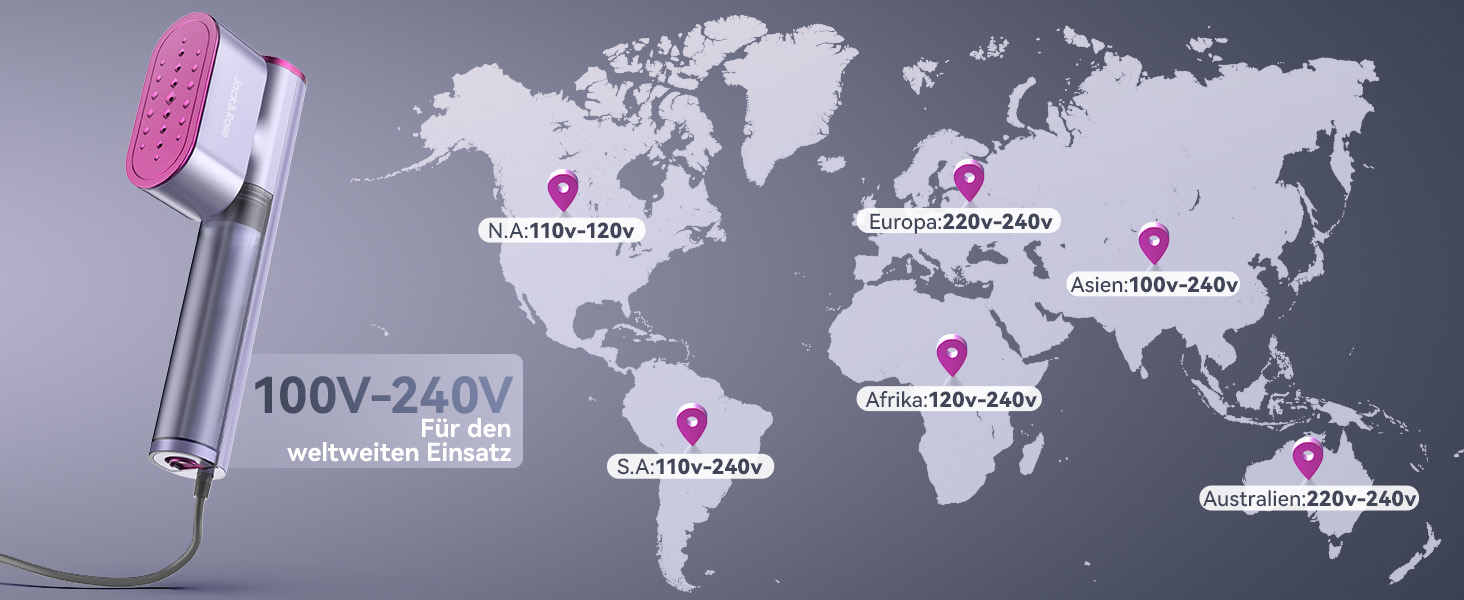Jack & Rose Дампфглеттер: Портативний праска-парогенератор для подорожей, 1000W, 110-240V, 2-в-1, Швидкий нагрів 15с, Violet