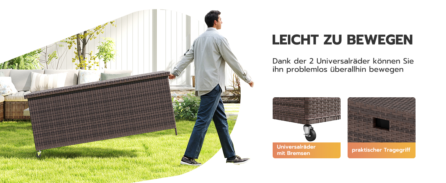 Водонепроникний садовий ящик-бокс UDPATIO з колесами 480л (138x61 см), коричневий - для саду, балкону, зберігання