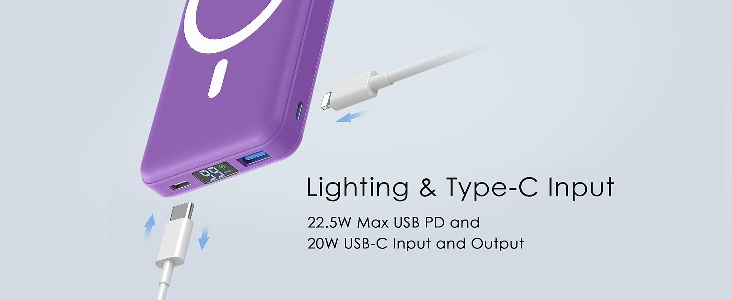 Складний, магнітний, PD 22.5W, LED, для iPhone 16-12 (темно-фіолетовий), 10000mAh