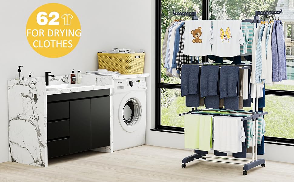 Сушарка для білизни вертикальна SIMPDIY, розкладна башта-сушарка з 6 крилами та 2 бічними панелями, мобільна сушарка на колесах для дому та вулиці, сіра