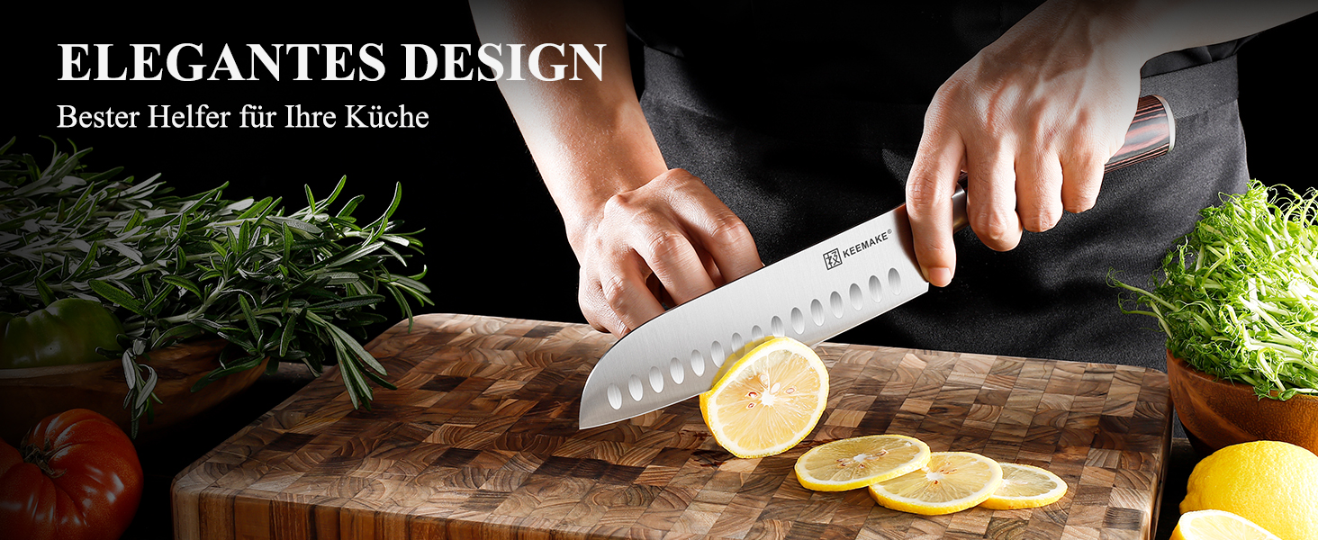 KEEMAKE Набір професійних кухонних ножів Santoku 18 см з карбонової сталі, ергономічна ручка