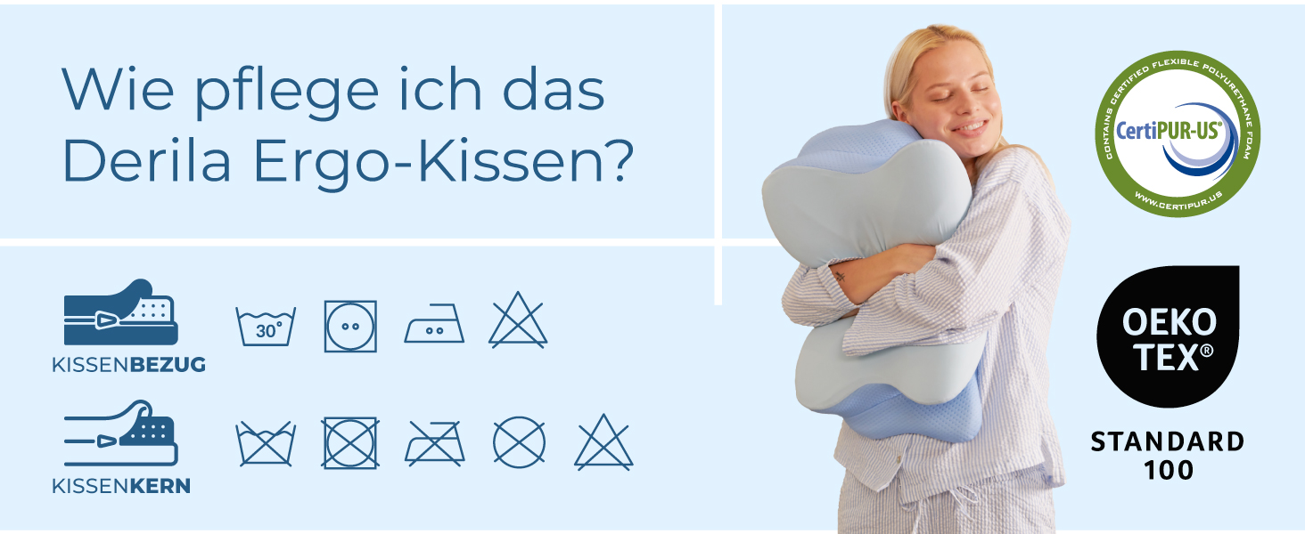 Ергономічна подушка для шиї та голови Derila з ефектом пам'яті (Memory Foam), ортопедична підтримка для сну на боці, спині та животі, 54x36x12 см