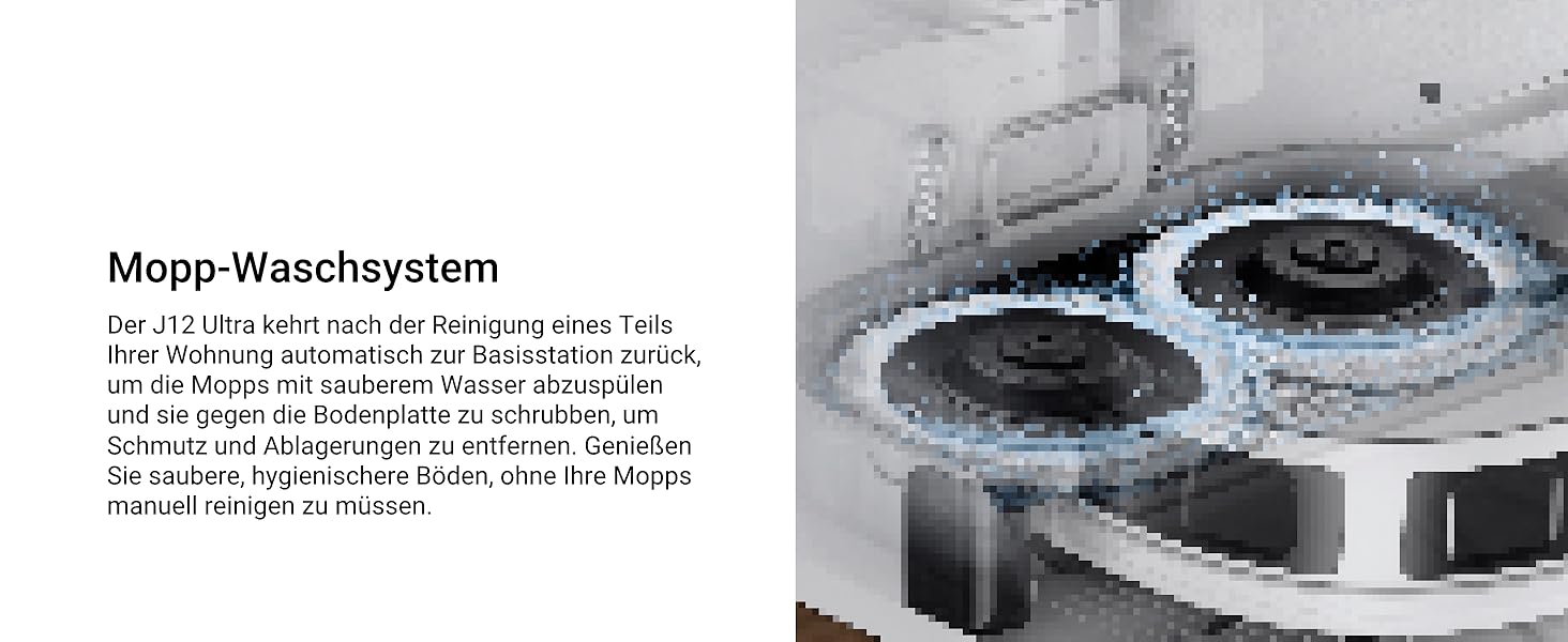 Робот-пилосос EUREKA J12 Ultra з функцією миття підлоги (самостійне очищення, прання та сушка), потужність всмоктування 5000Pa, обертова функція миття, Dual-LiDAR навігація, 3D уникнення перешкод, білий
