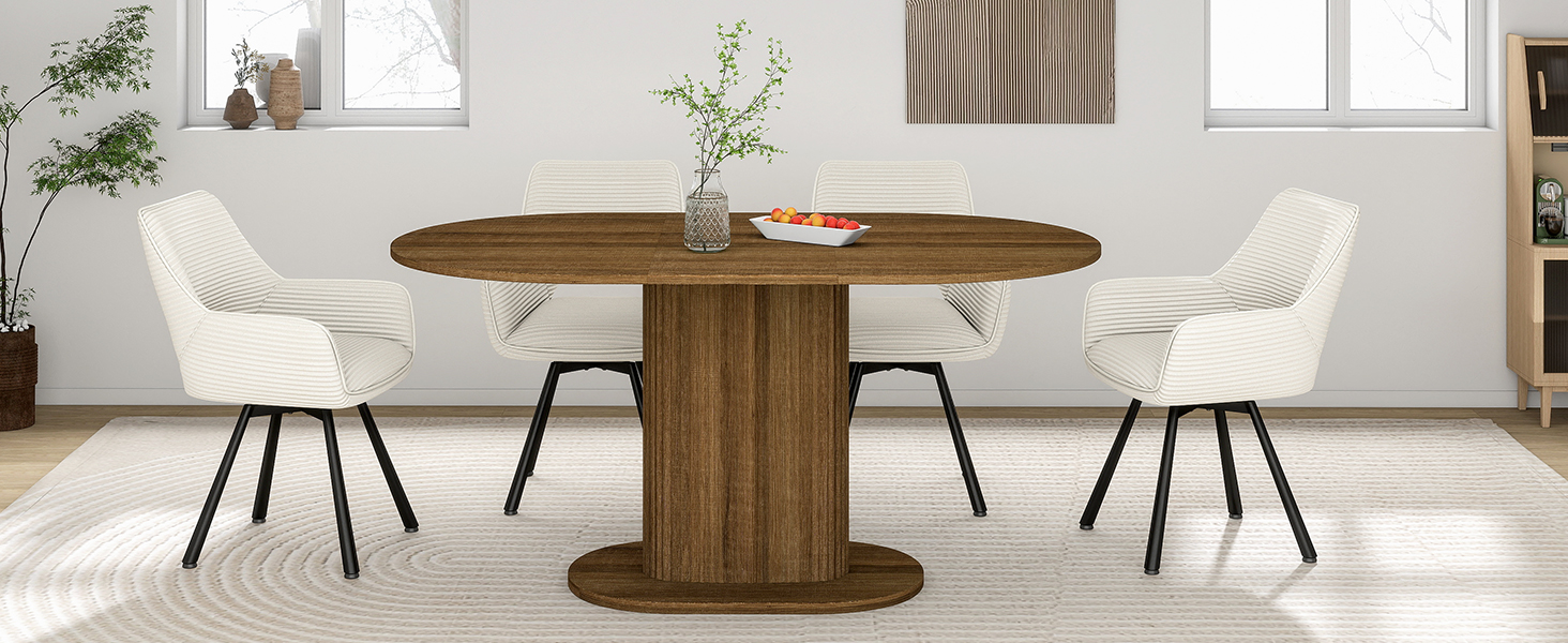 Обідній стіл WAFTING овальної форми, сучасний дизайн, для 4-6 осіб, 160x90x75 см, шпон дуба
