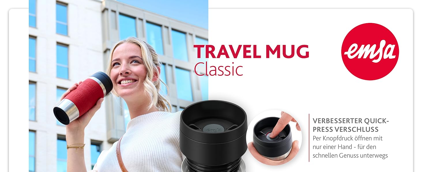 Термокружка Emsa N20210 Travel Mug Classic, 0.36 л, нержавіюча сталь, Petrol | Збереження тепла 4 години, холоду 8 годин | 100% герметична, з невеликим отвором для пиття, придатна для миття в посудомийній машині