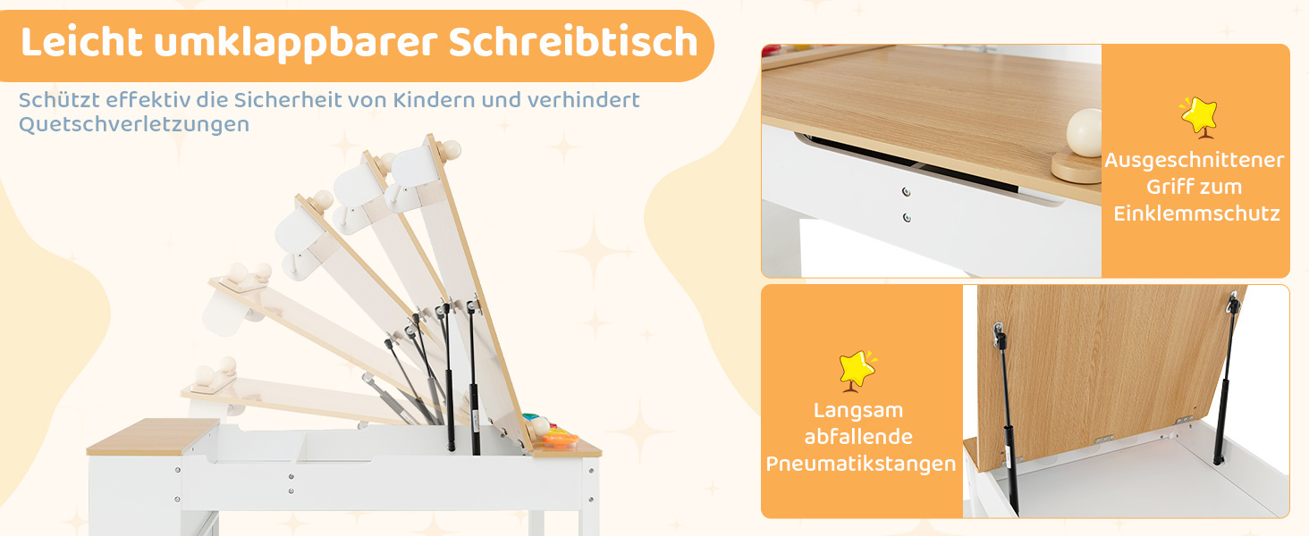 Дитячий стіл COSTWAY 3 в 1 з 2 стільцями, активний стіл-мольберт з підйомною стільницею, набір кольорів, 6 тканинних контейнерів та рулон паперу, сірий, 109x60x55 см