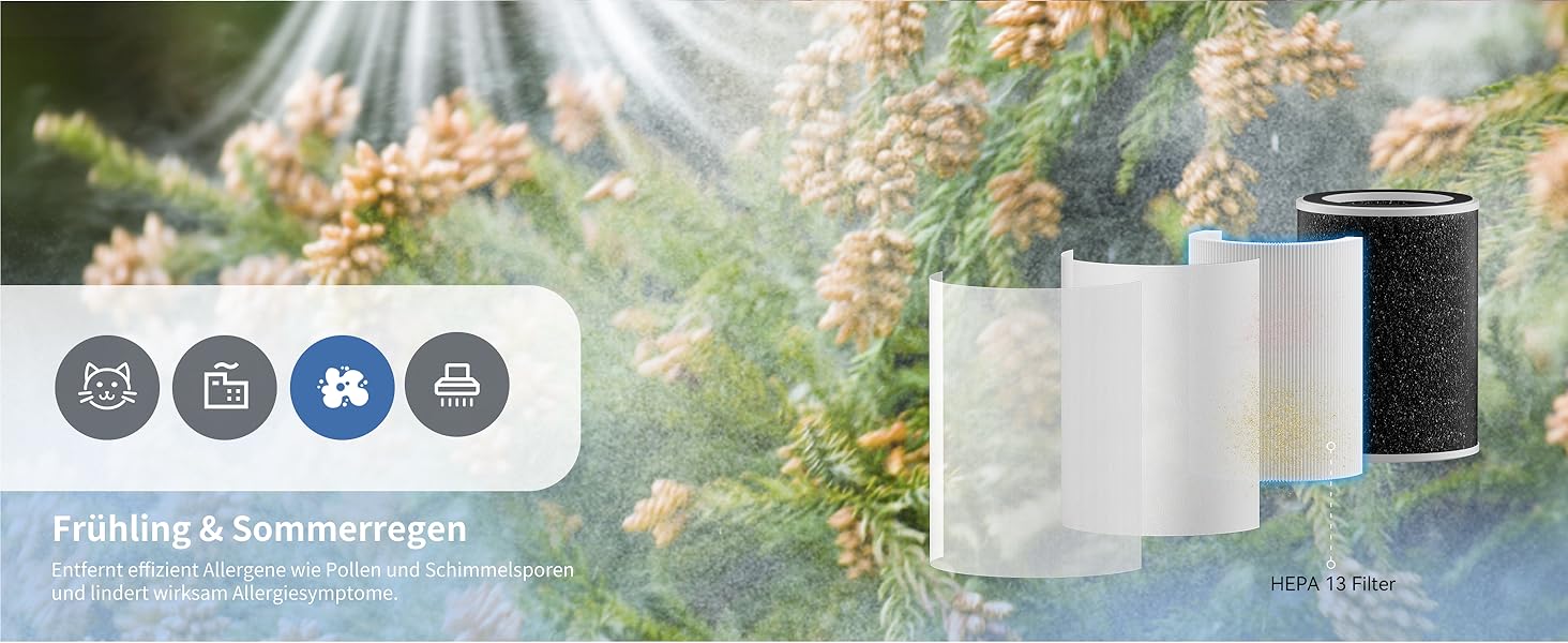 Повітряочисник з HEPA фільтром H13, сумісний з Matter, Apple Home, Alexa, Google Home, Home Assistant, ароматерапія, еко-режим, 62 м²