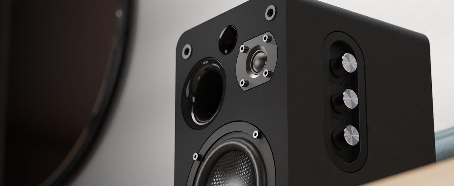 Активні колонки Majority D70X Bluetooth | HDMI ARC | Студійний монітор DJ з вуглецевими мембранами | 70W стерео колонки для ПК | Монітори з пультом дистанційного керування (Чорний)