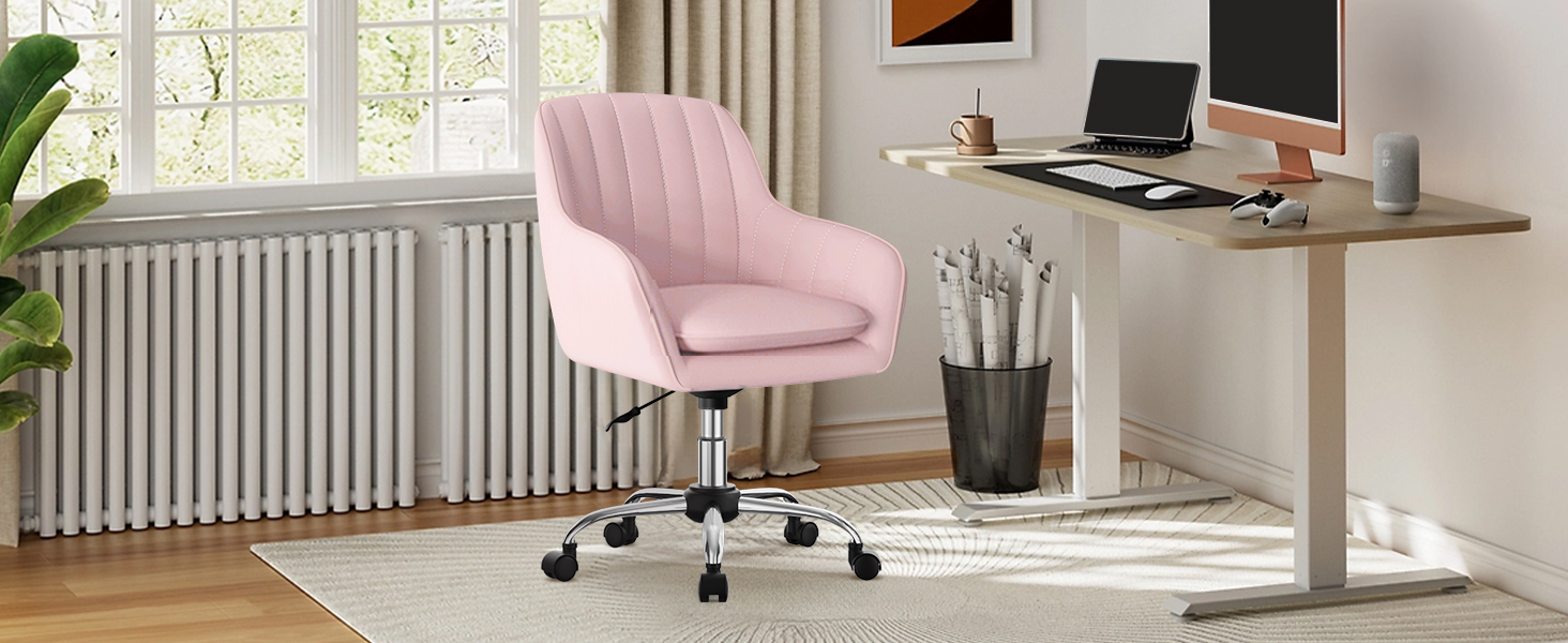 Крісло для робочого столу Daccormax, крісло для туалетного столика, обертове крісло до 150 кг, офісне крісло з регулюванням висоти, крісло для дому з м'якою оксамитовою оббивкою, комфортне для робочого кабінету, спальні, офісу, рожеве/рожеве