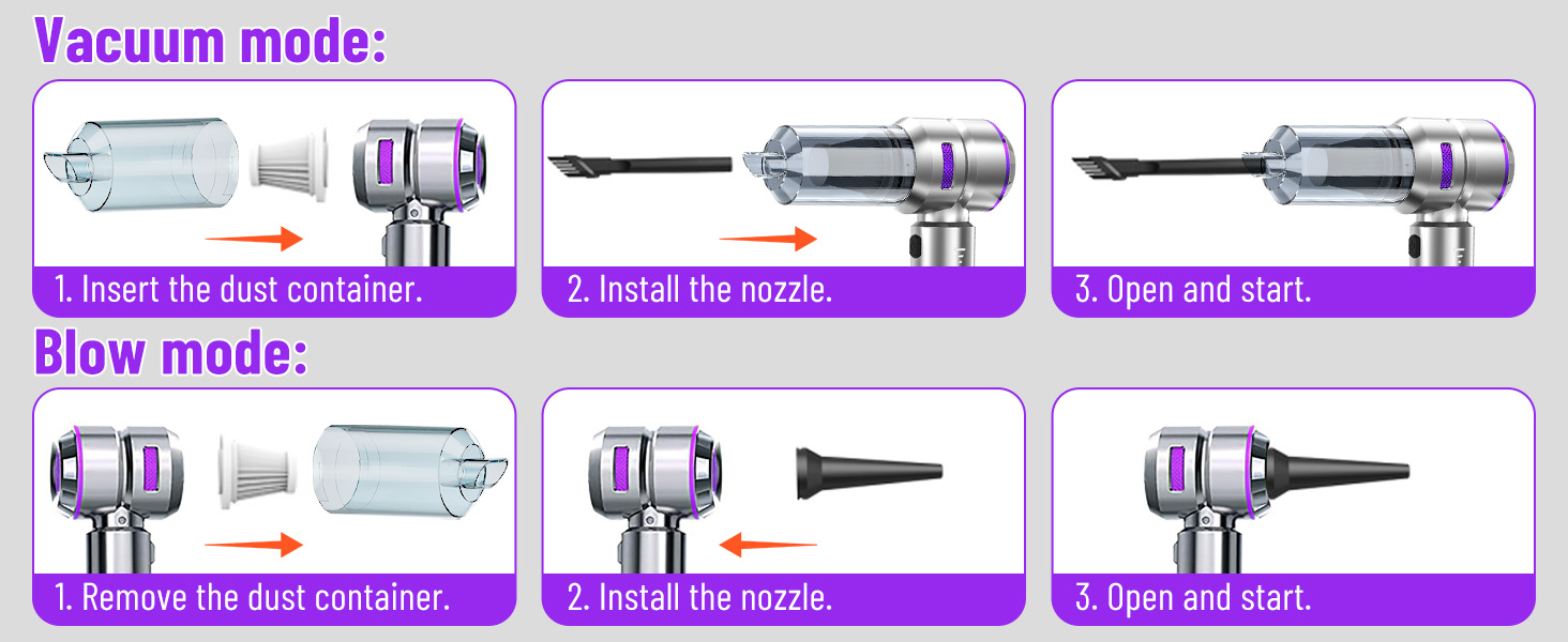 Акумуляторний ручний пилосос 4 в 1 для авто та дому, безщітковий двигун 22000Па, потужність 6000 мАг, портативний електричний пилосос-подув з набором щіток (Сріблясто-фіолетовий)