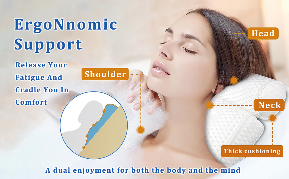 Подушка для ванни з піни Memory Foam, біла, з присосками, 4D вентиляція, 6 присосок, для шиї та спини