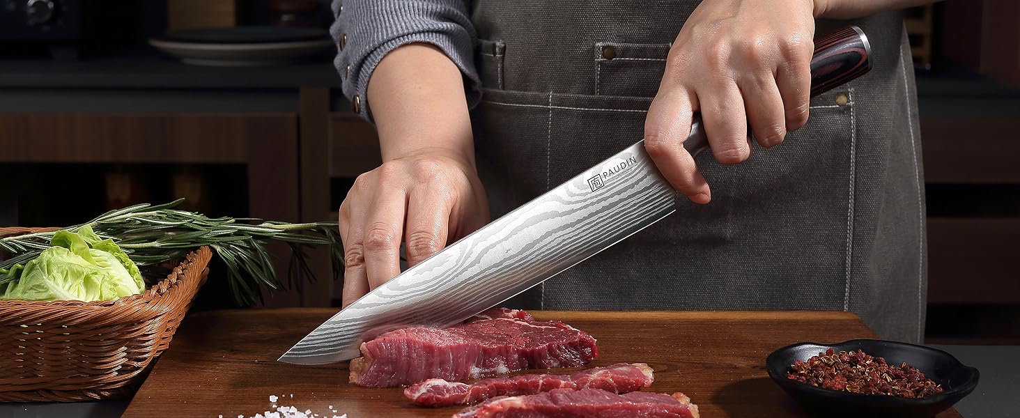 PAUDIN Profi Кухонний ніж 23см з нержавіючої сталі, ергономічна ручка, для професіоналів та любителів, ідеальний подарунок для кулінарів