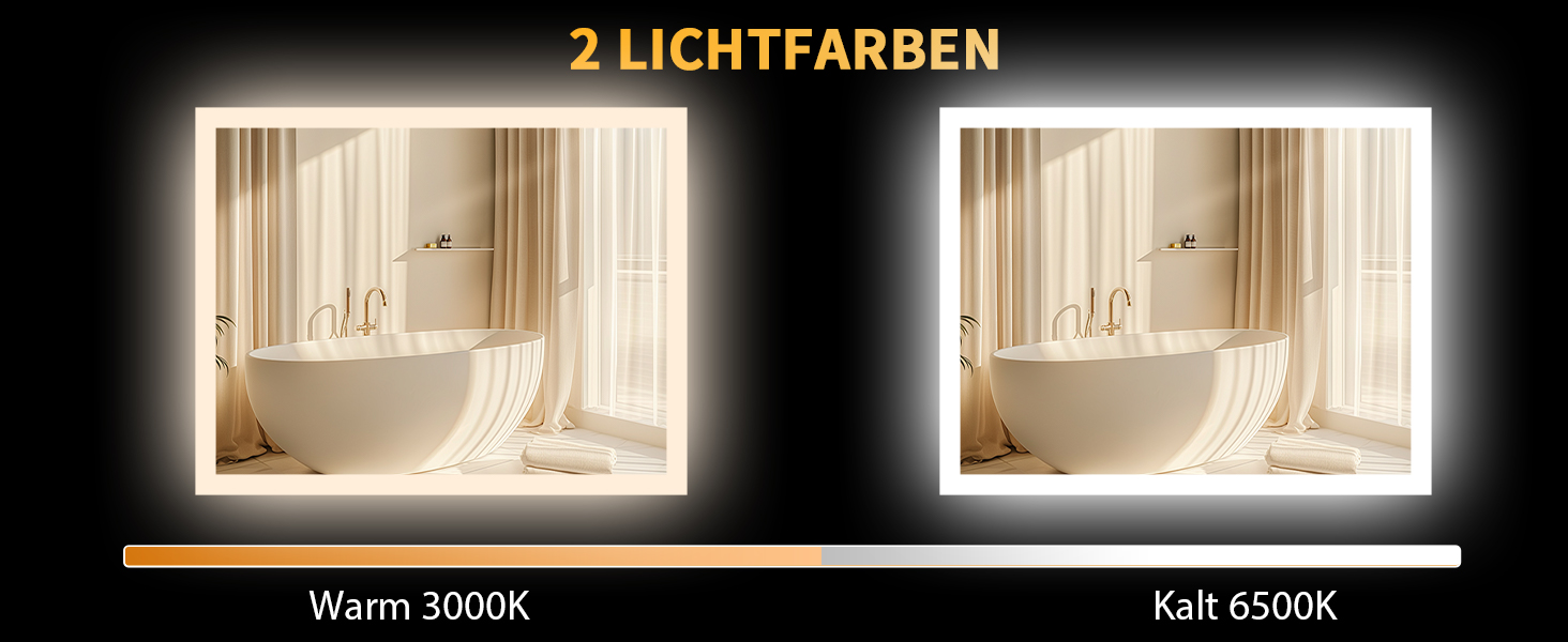 Дзеркало для ванної кімнати з підсвічуванням LED, антизапар, 2 кольори світла (3000K/6500K), нахильний вимикач, прямокутне, 45x60 см