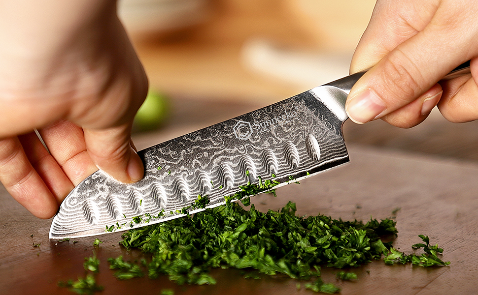 Набір ножів Sunnecko 6 предметів з блоком: кухонні ножі з дамаської сталі, ергономічні ручки, кухонні ножиці, тримач для ножів, дерев'яний блок