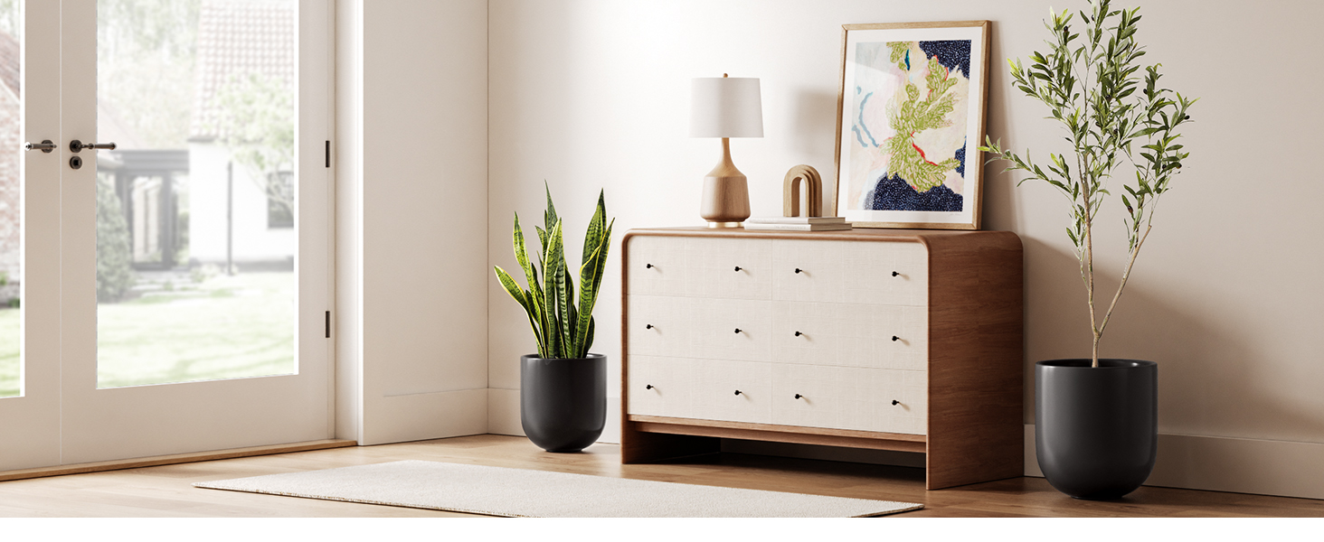 Керамічний горщик для квітів LE TAUCI, 25 см, чорний, з дренажним отвором