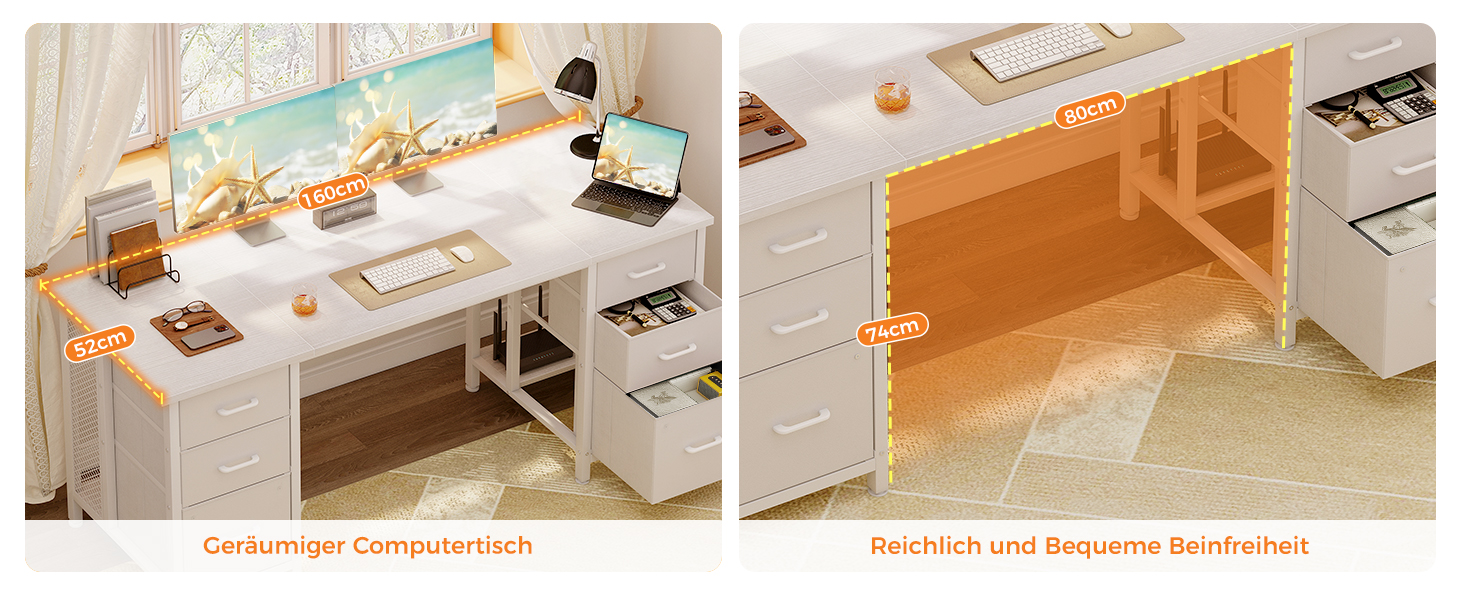 Комп'ютерний стіл Coleshome з 6 шухлядами, 160x52 см, білий для дому та офісу