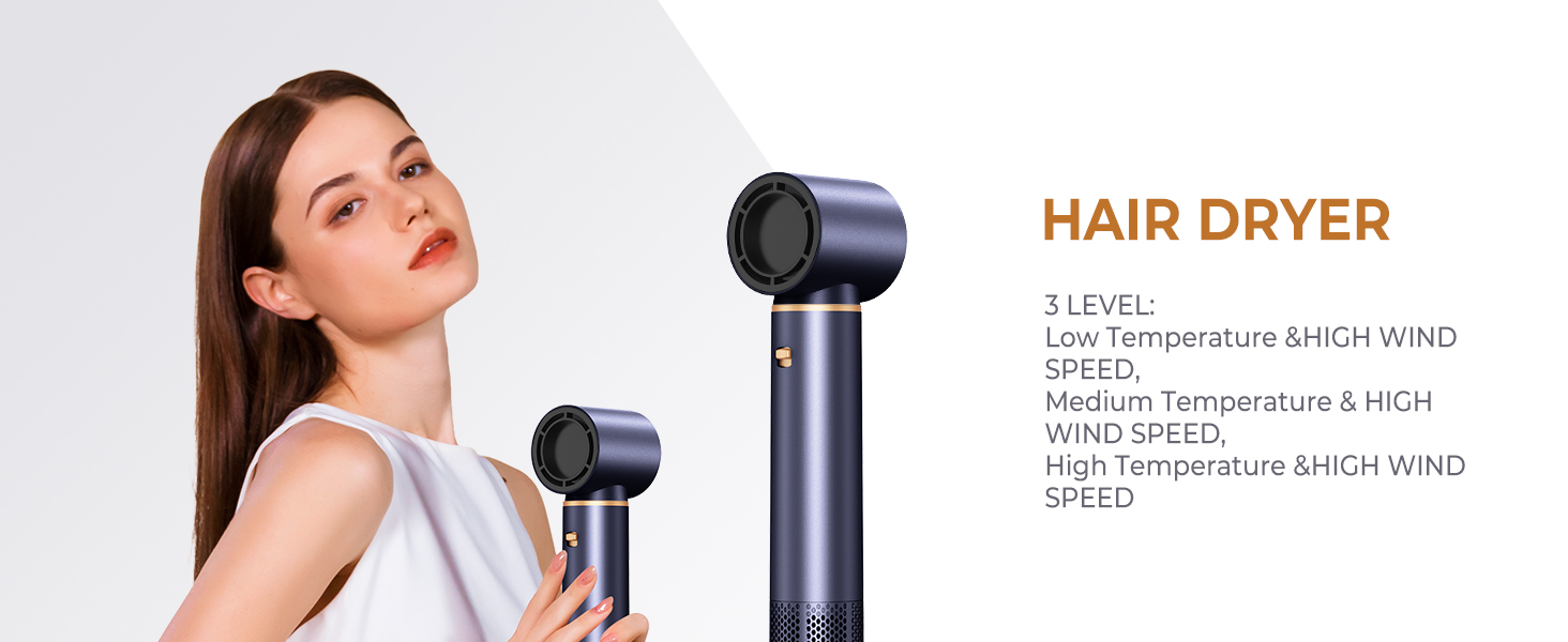 UKLISS 5-в-1 Фен-стайлер з насадками: щітка для волосся, фен, плойка, гребінець для укладки - блакитний