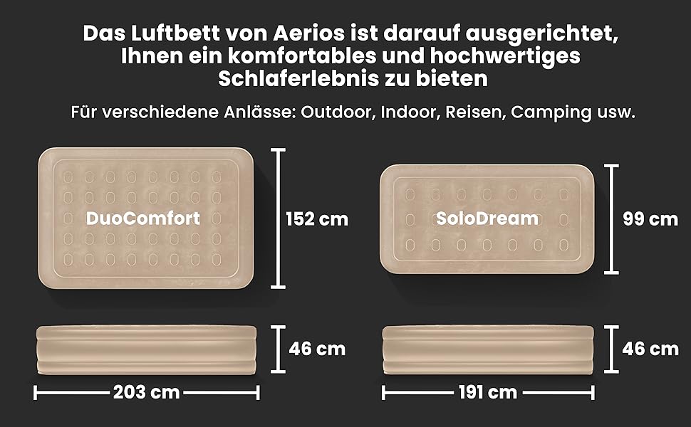 Надувне ліжко для 2 осіб - самонадувна повітряна матрац | Преміум гостьове ліжко без кабелю живлення - вбудований USB-C насос | Надувне ліжко - виберіть розмір зараз! (Бежевий, двоспальне)