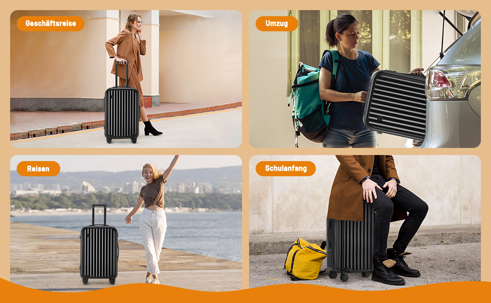 Набір валіз Tiyfiy 4 в 1 з жорстким корпусом, косметичка, USB-порт, TSA-замок, 360° колеса, чорний