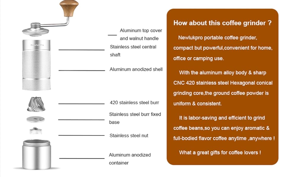 Ручна кавомолка M6 для приготування еспресо, срібна, ємність 25г