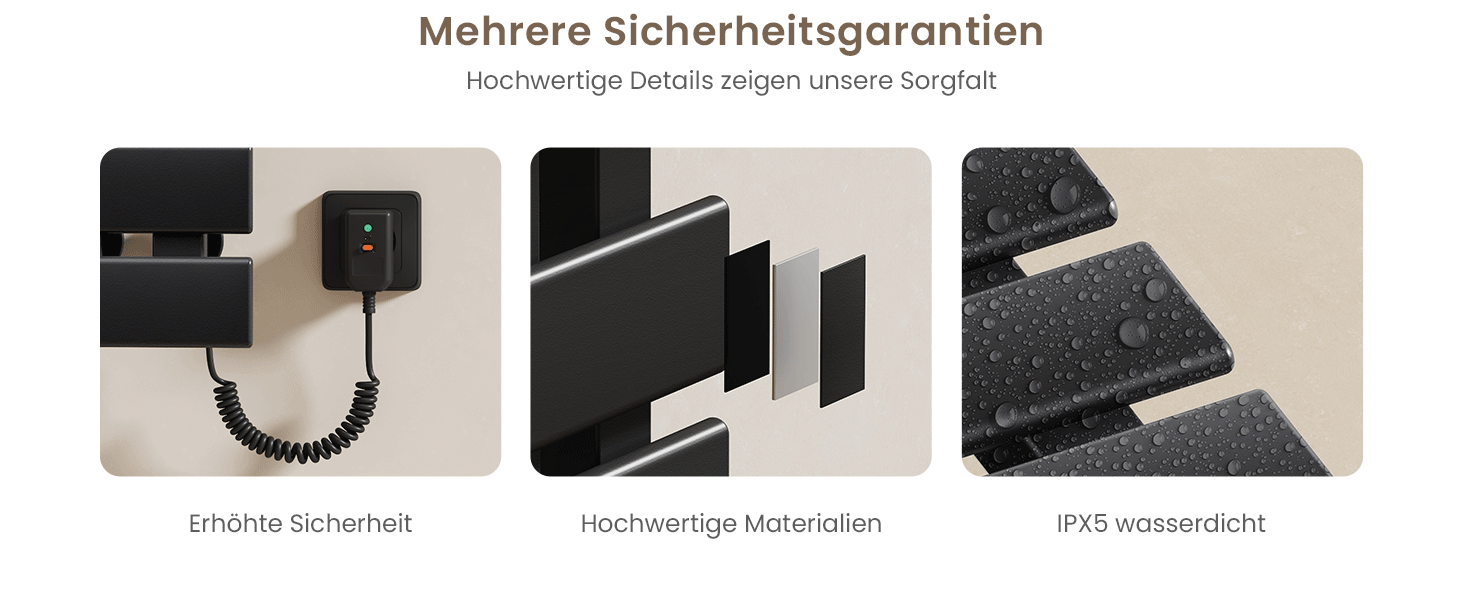 Електричний рушникосушар EMKE з Wi-Fi, 1000 x 500 мм, 320W (правий), чорний. Сумісний з Alexa та Google Home