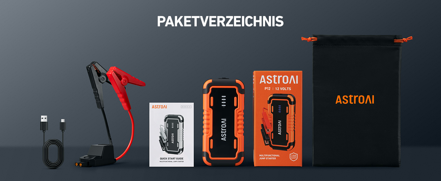 Пусковий пристрій AstroAI Powerbank для автомобіля (ПКВ), портативний бустер з USB QC 3.0, помаранчевий