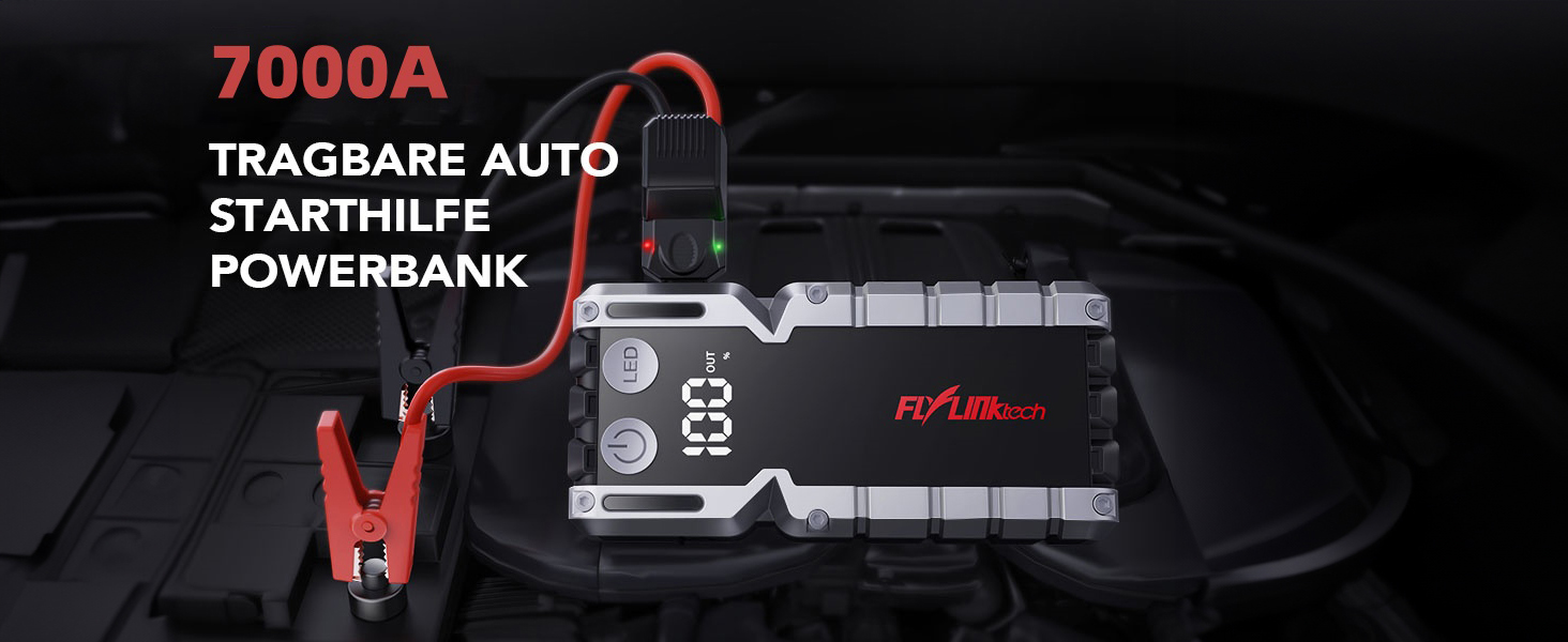 Бустер для автомобіля FLYLINKTECH 7000A — Пусковий пристрій (Powerbank) для 12V авто