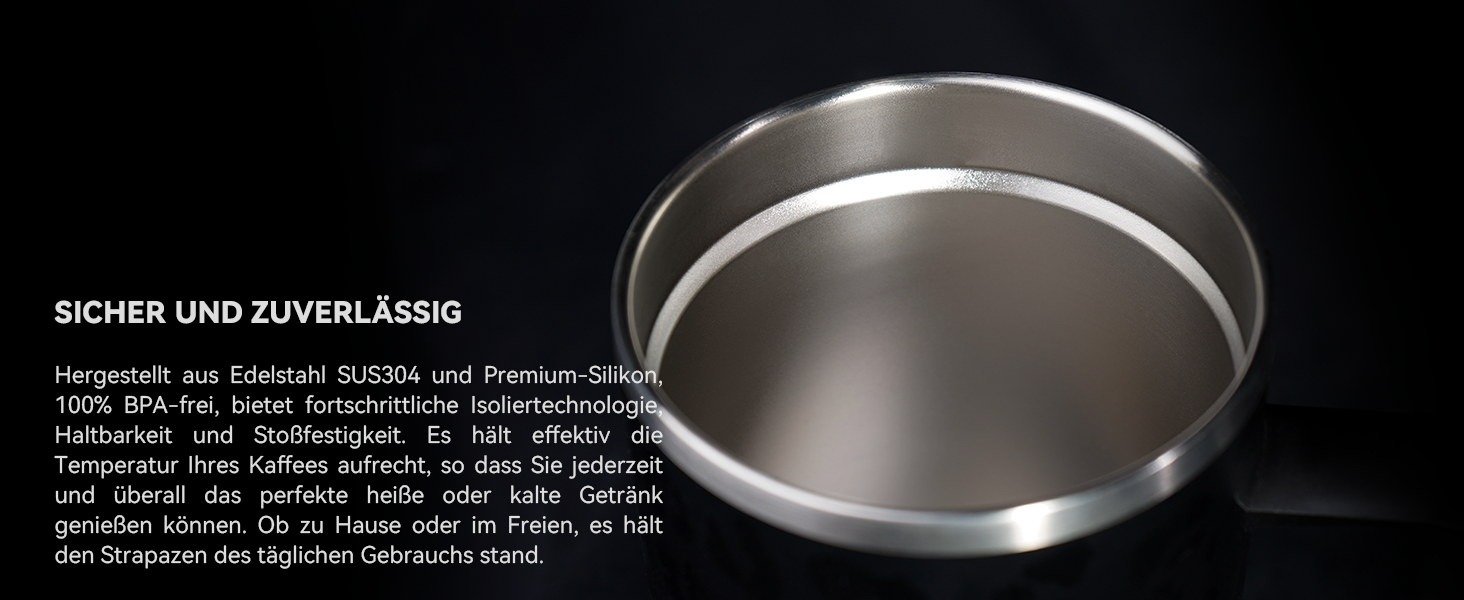 Кружка для кави та чаю Ideus® 470 мл з подвійними стінками, з нержавіючої сталі, з антиковзним руків'ям та кришкою-модулем, великий об'єм (Червоно-зебра)