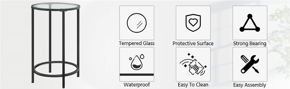 Журнальний столик Yaheetech Журнальний столик зі скла та металу Круглий стіл для вітальні Ø 40,5 см Диванний стіл Kafeettable для спальні/вітальні 40,5 x 40,5 x 61 см, чорний