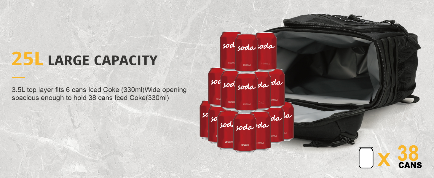 Тактичний ізольований рюкзак-холодильник 25L – чорний, водонепроникний, для роботи, відпочинку, кемпінгу та походів