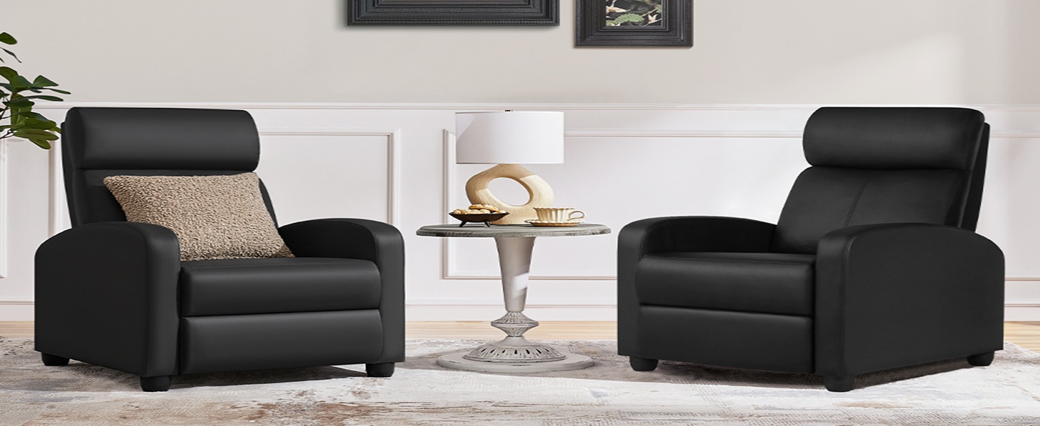 Крісло-релакс Yaheetech з регульованим нахилом, чорне, для вітальні, спальні, домашнього кінотеатру, штучна шкіра