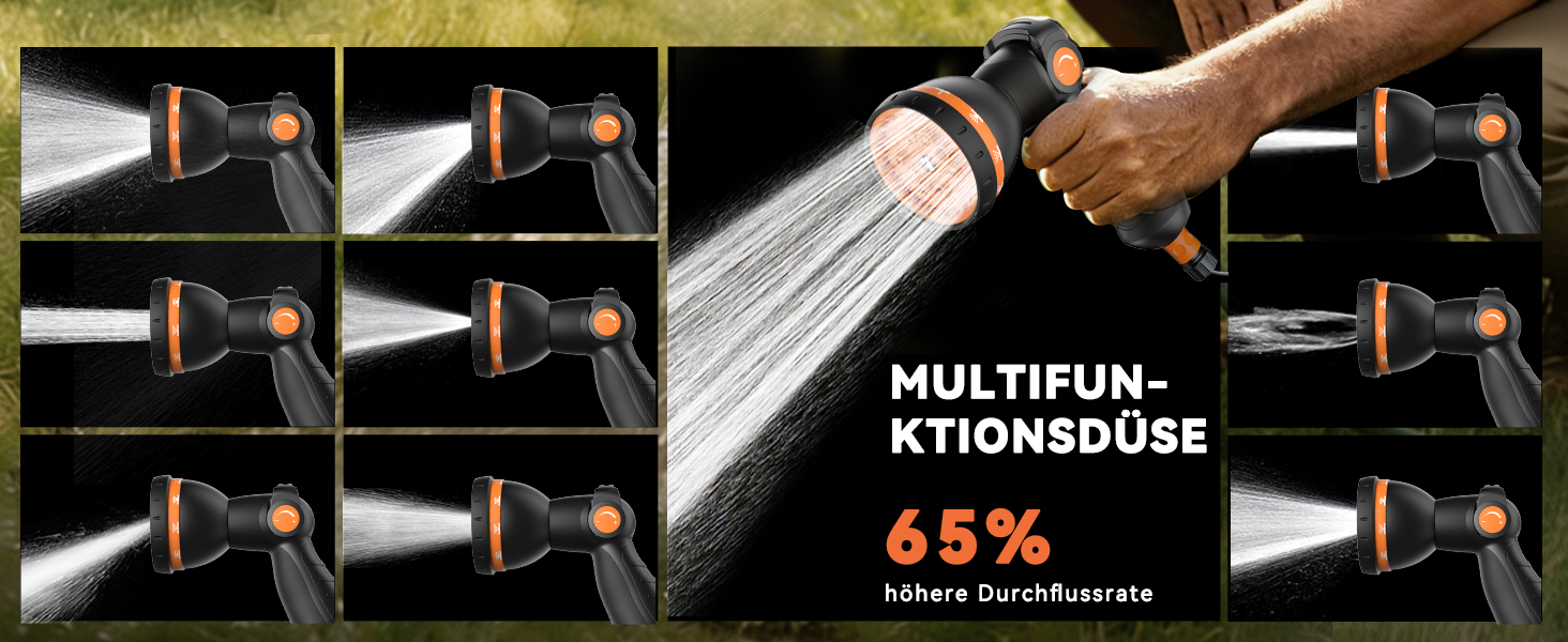 Шланговий барабан SUNPOW настінний 30м для саду, тераси та двору. Автоматичний намотувач шланга 16 мм з фіксацією, поворотна стійка 180°, 10-функціональна насадка для поливу.