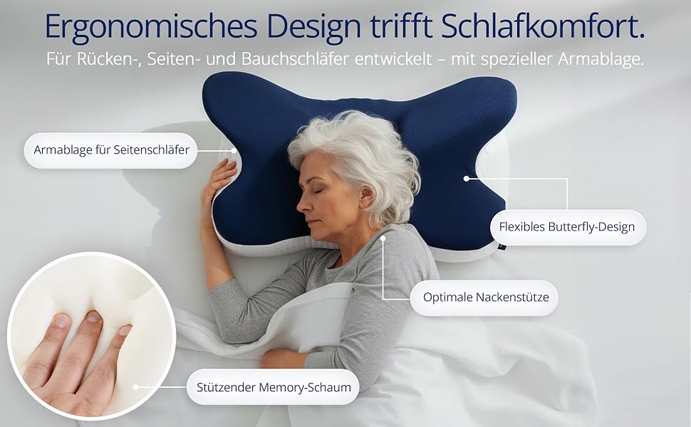 Подушка для шиї Home Vibez® з піною з пам'яті ефекту, знімає біль у шиї та плечах, ергономічний дизайн, ортопедична підтримка шиї з охолоджуючим чохлом для будь-яких положень сну, з сумкою для подорожей