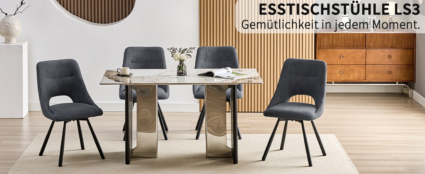 Крісла для обідньої зони, кухонні крісла, крісла для туалетного столика, сучасні м'які крісла для вітальні з металевими ніжками (6 шт., не обертаються, темно-сірий)