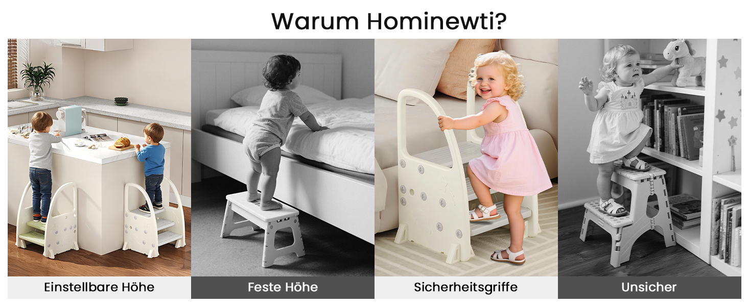 Дитячий тритулковий стільчик Hominewti з регулюванням висоти, неслизький, з підлокітниками, для ванної, дитячої кімнати, кухні (сірий)