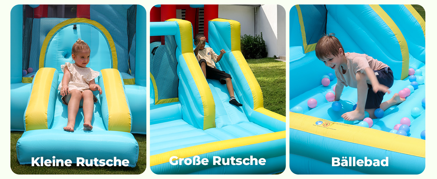 Надувний замок для дітей великий, з гіркою, синього кольору, з насосом 450W (для дому та вулиці)