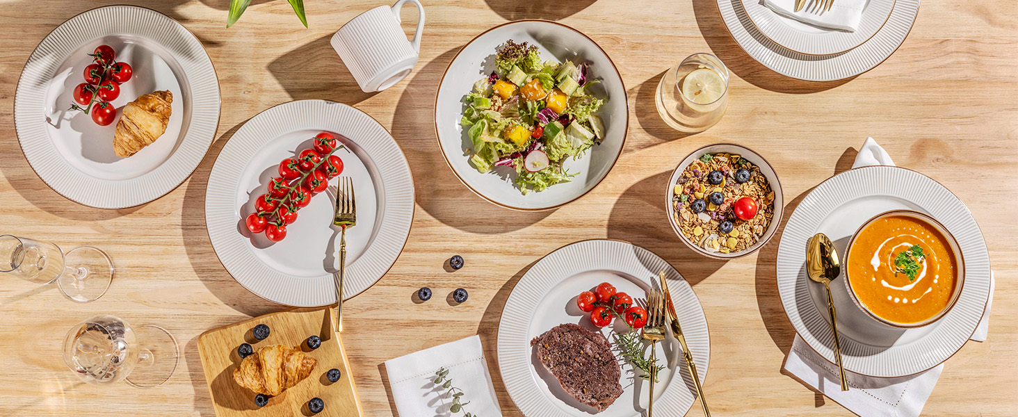 Набір посуду GBhome на 6 осіб, 18 предметів, ручної роботи, кераміка, дизайн 'Діамант', сумісний з мікрохвильовою піччю та посудомийною машиною