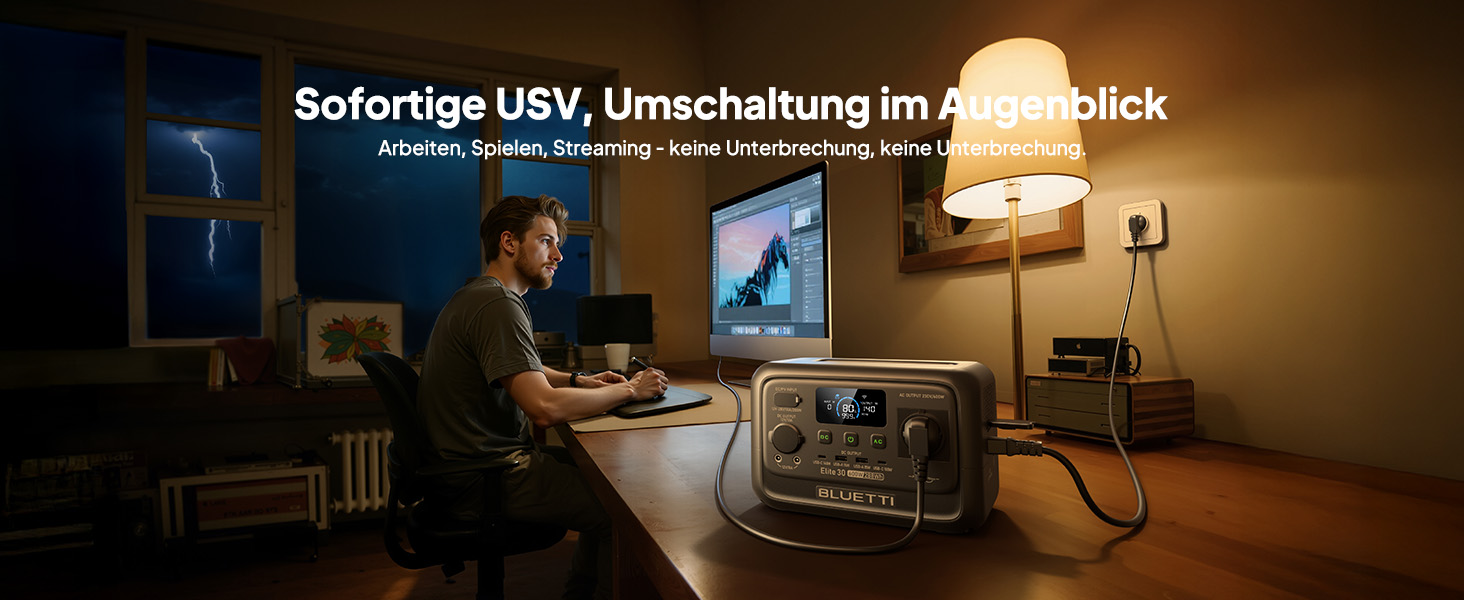 BLUETTI Elite 30 V2: Портативна електростанція 288 Wh, LFP акумулятор, 600W, Power Lifting 1500W, сонячний генератор для кемпінгу та екстрених ситуацій