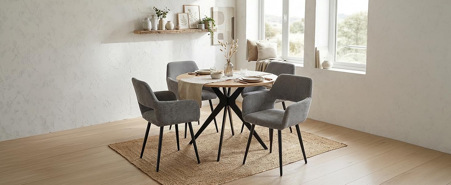 Крісла для їдальні Cosy (2 шт.) - стільці для кухні, вітальні з м'яким сидінням та металевими ніжками, 56x56x78 см (Сірий)