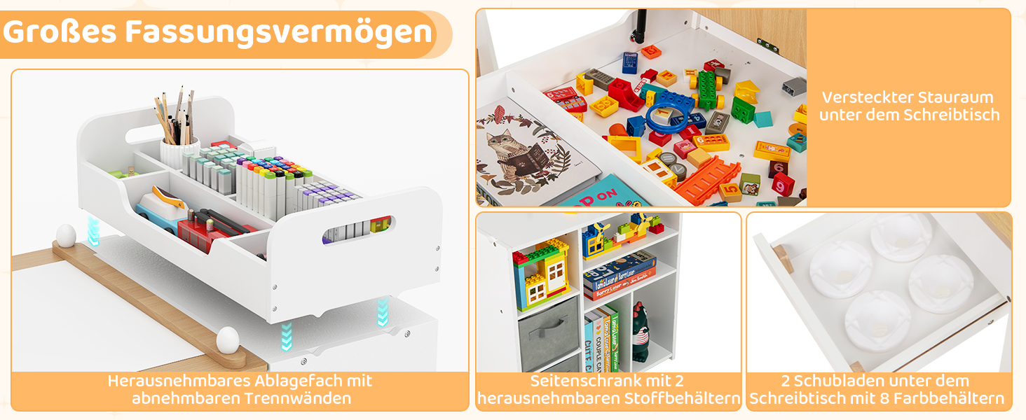 Дитячий стіл COSTWAY 3 в 1 з 2 стільцями: стіл для малювання, мольберт, місце для зберігання. Дерев'яний дитячий стіл-трансформер, 120 x 60 x 60 см (натуральний колір).